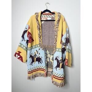 Lew Magram Collection Vintage Western Native Horse Art Tapestry Jacket Cardigan